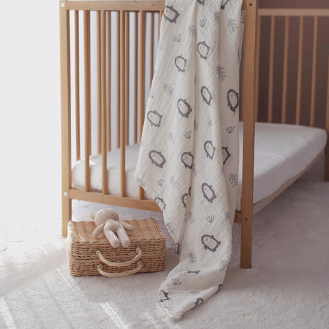 Arctic Penguins Organic Crinkle Square Muslin Swaddle