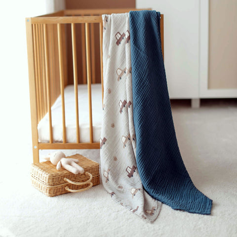 Cars Muslin Swaddle + Navy Blue Blanket