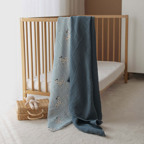 Dalmatians Muslin Swaddle + Navy Blue Blanket