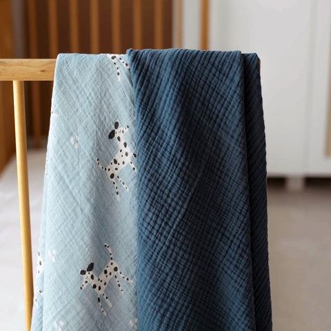 Dalmatians Muslin Swaddle + Navy Blue Blanket