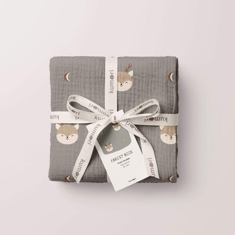 Forest Deer Organic Crinkle Square Muslin Swaddle