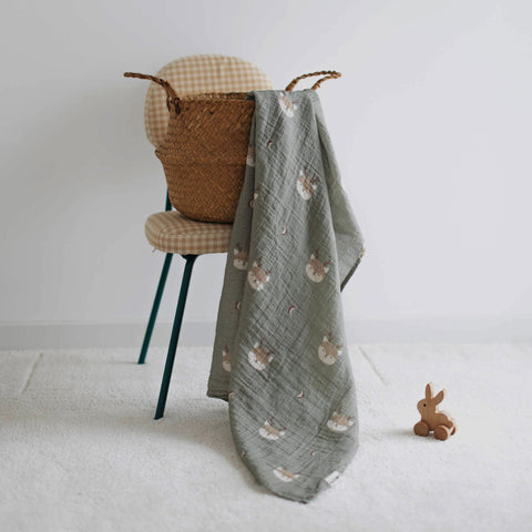 Forest Deer Organic Crinkle Square Muslin Swaddle