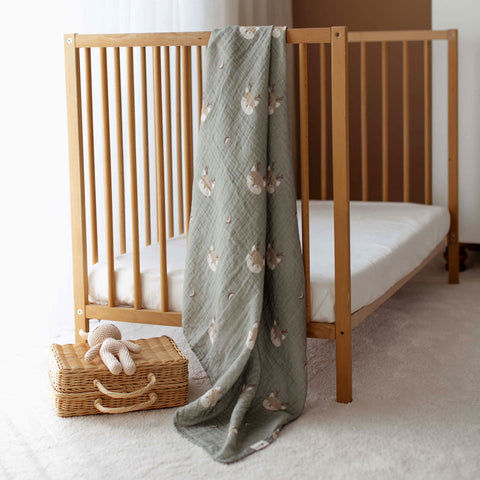 Forest Deer Organic Crinkle Square Muslin Swaddle