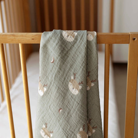 Forest Deer Organic Crinkle Square Muslin Swaddle