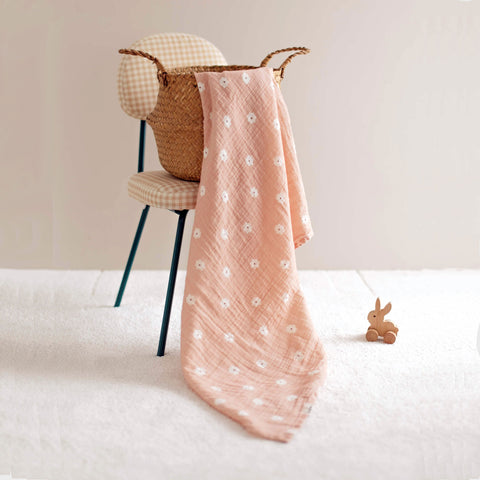 Salmon Poppy Organic Crinkle Square Muslin Swaddle