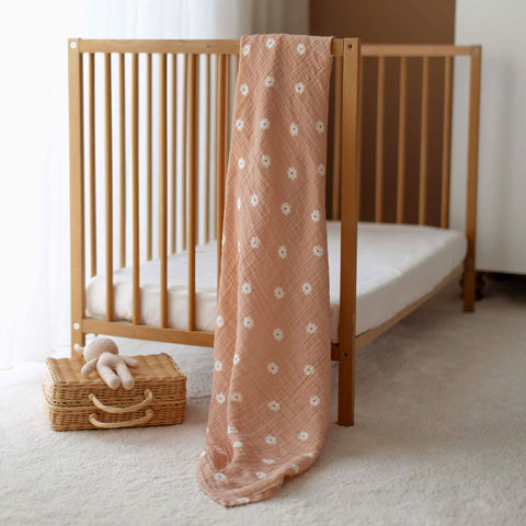 Salmon Poppy Organic Crinkle Square Muslin Swaddle