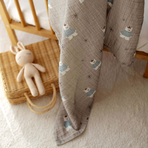 Winter Bear Organic Crinkle Square Muslin Swaddle