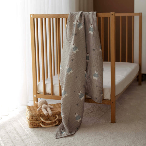 Winter Bear Organic Crinkle Square Muslin Swaddle