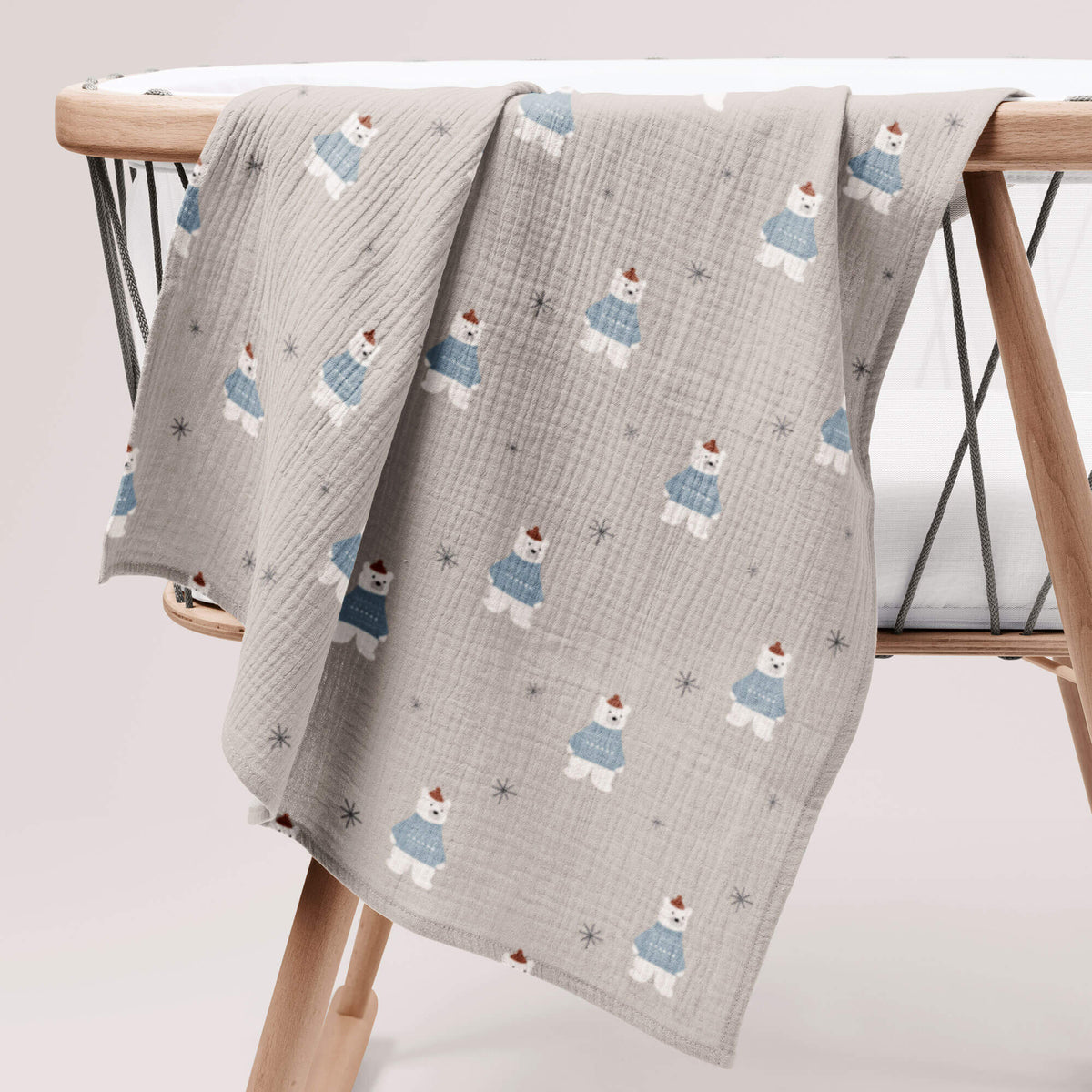 Winter Bear Organic Crinkle Square Muslin Swaddle