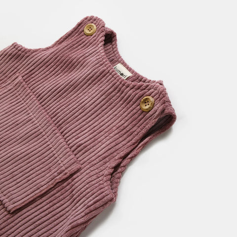 usty pink baby overalls made from soft cotton corduroy