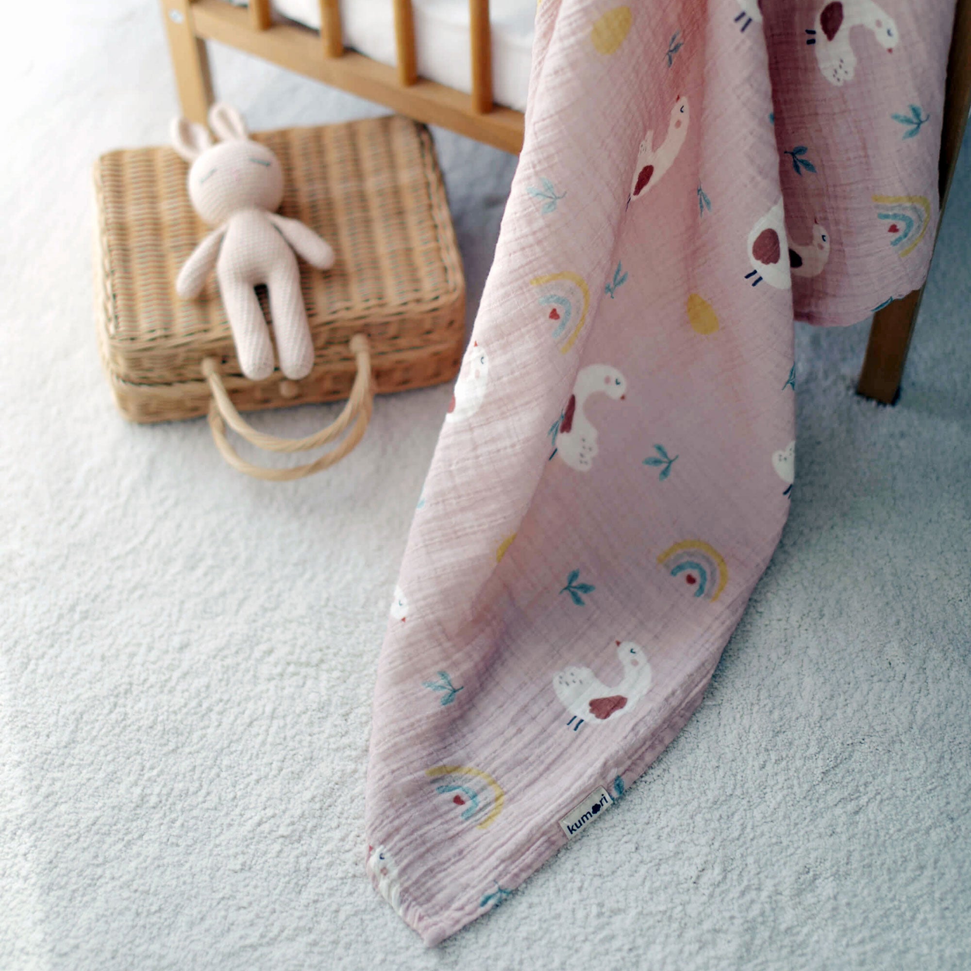 Close-up of Lady Goose pattern with rainbow details